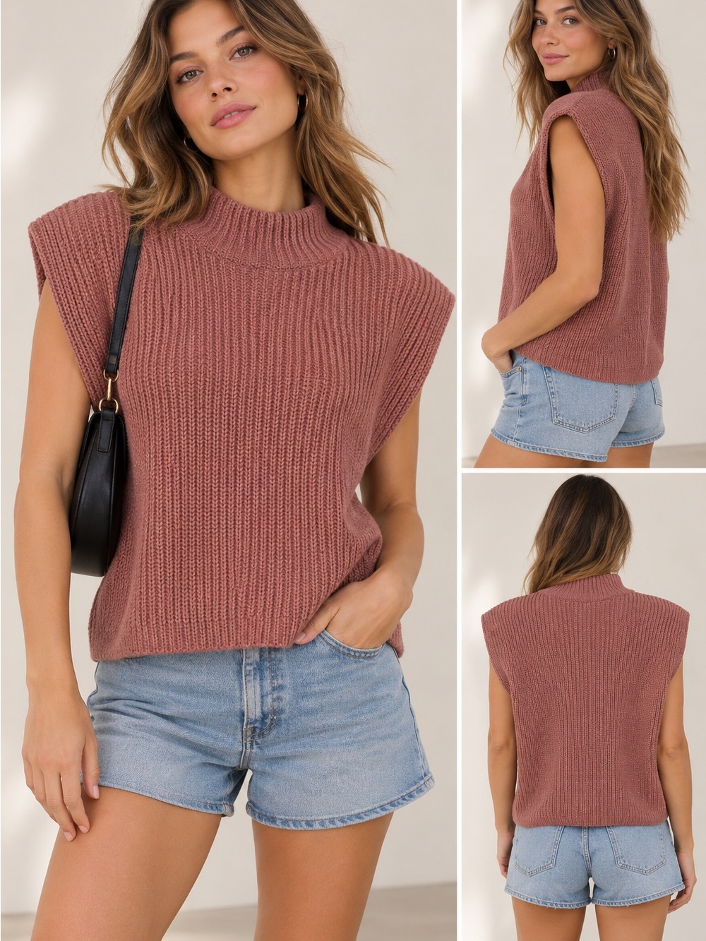 Zara Dusty Rose Sleeveless Turtleneck Knit Top
